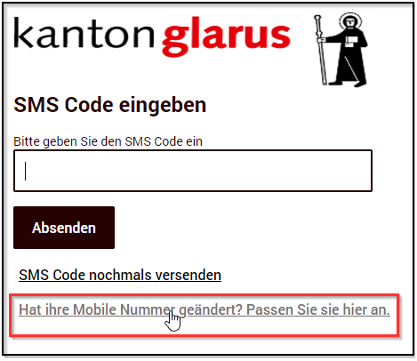 Hinterlegte Handynummer ändern – eTax Glarus